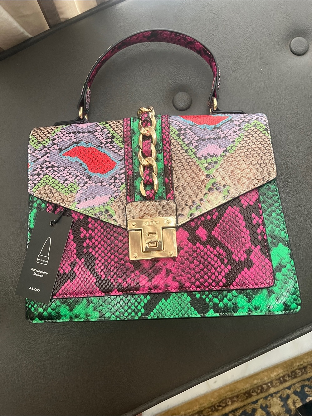 AldoPINK Multi-Color Snake Print Top-Handle Crossbody Bag